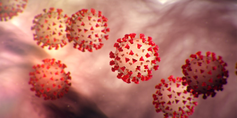 A group of red coronaviruses floating in the air, posing a potential rescue challenge for firefighters.