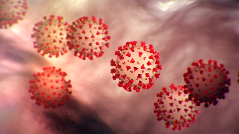 A group of red coronaviruses floating in the air, posing a potential rescue challenge for firefighters.