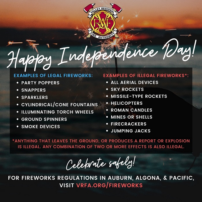 A flyer celebrating happy independence day with the words Valley Regional Fire Authority.