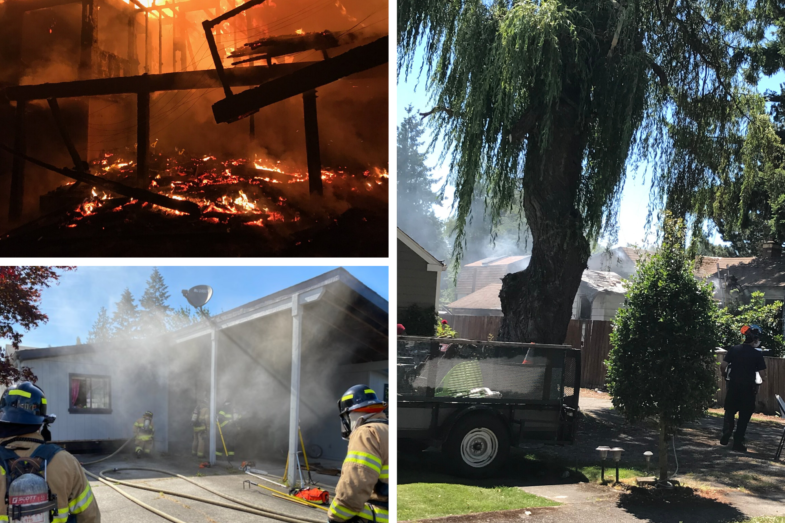 Four alarming pictures capturing a fierce fire in a house, requiring immediate action from Valley Regional Fire Authority.
