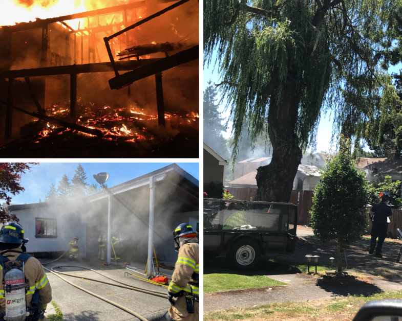 Four alarming pictures capturing a fierce fire in a house, requiring immediate action from Valley Regional Fire Authority.