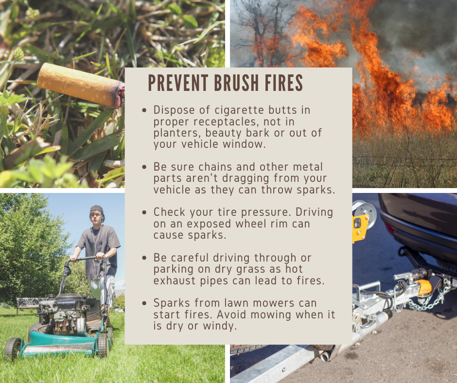 Prevent brush fires infographic provided by the Fire Department.