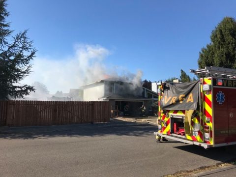 A Valley Regional Fire Authority fire truck is parked in front of a house.