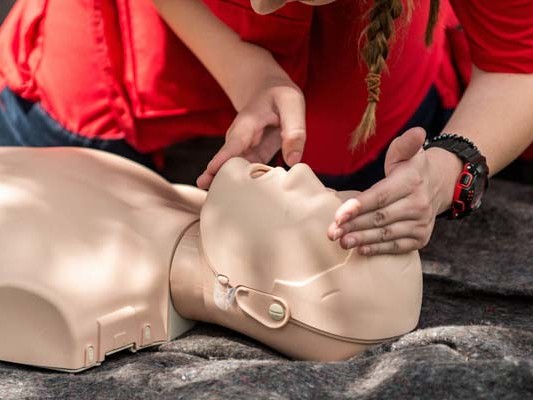 CPR training on a dummy