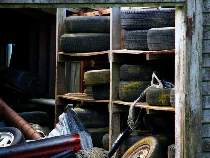 A pile of old tires in a garage adjacent to the Valley Regional Fire Authority station.