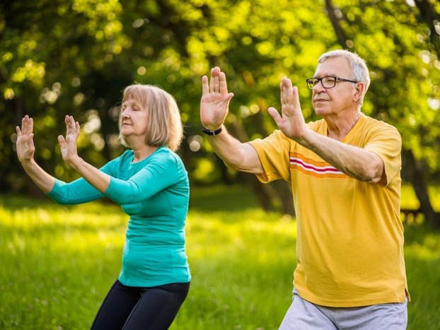 Senior couple practicing Tai Chi