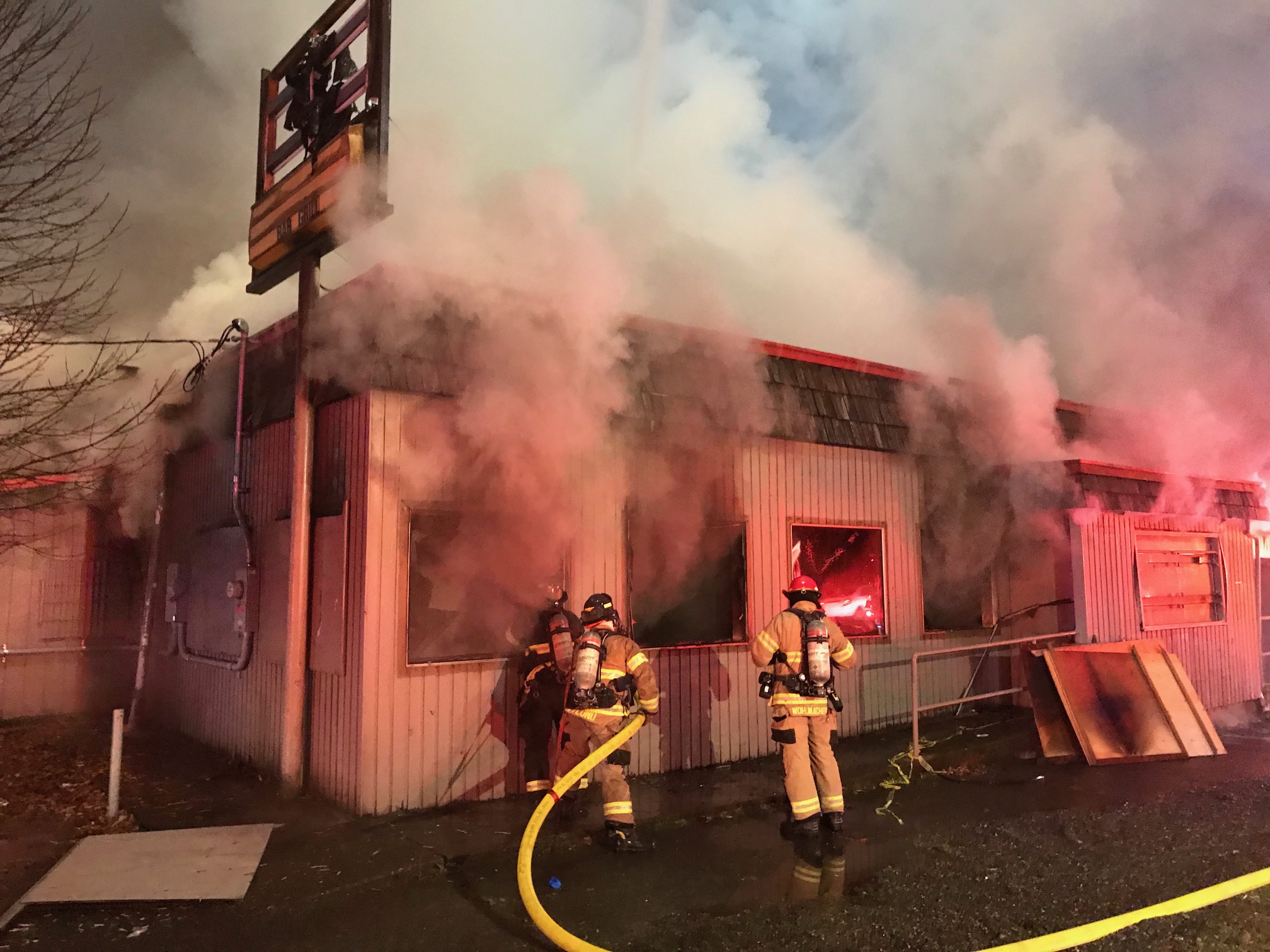A fire at a restaurant necessitating the presence of firefighters from the Fire Department.