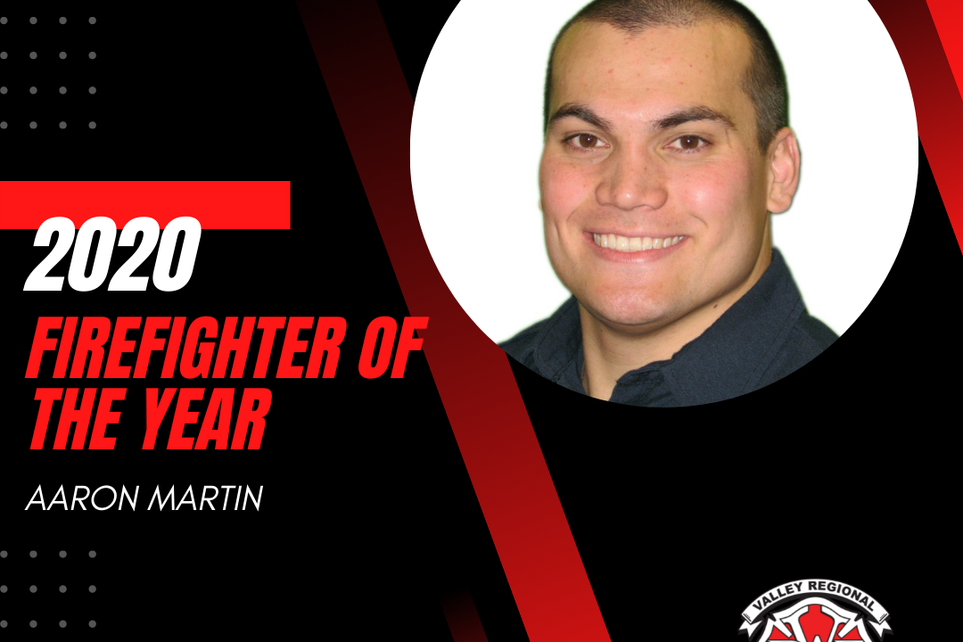 Aaron Martin, the 2020 firefighter of the year, is recognized for his outstanding service in the Valley Regional Fire Authority.