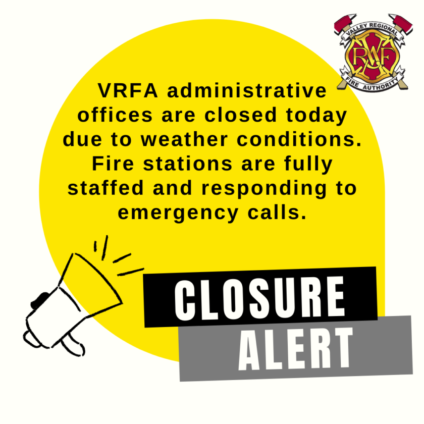Vrfa administrative offices are closed today due to weather conditions.