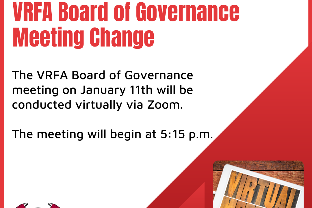 Notice Valley Regional Fire Authority board of governance meeting change.