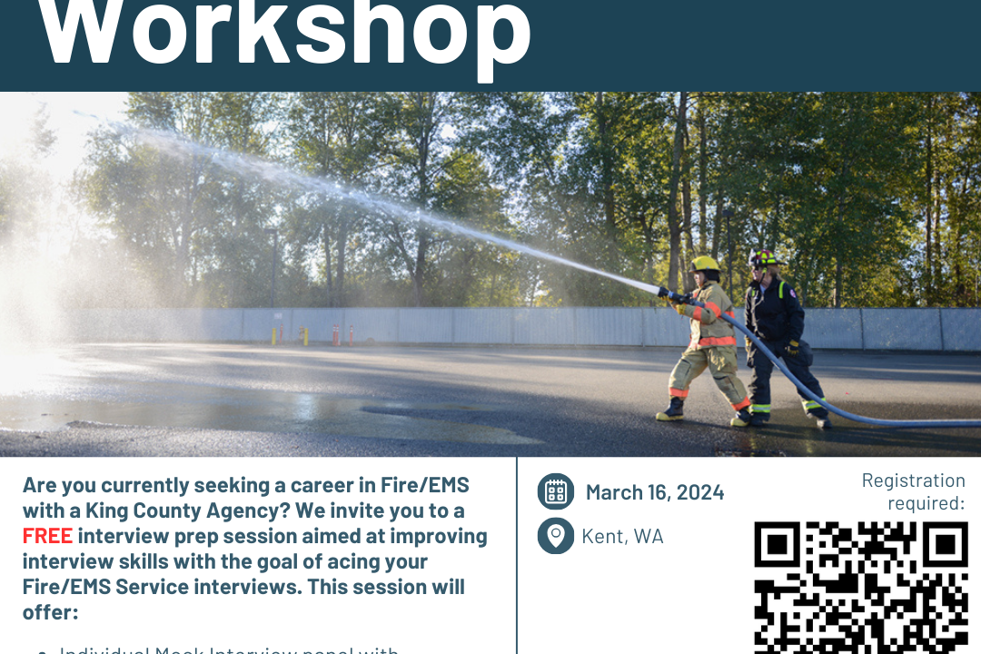 Looking to improve your interview skills? Join us for a workshop led by experts from King County EMS. This session is designed to help participants succeed in interviews. Don't miss this opportunity to enhance your interviewing